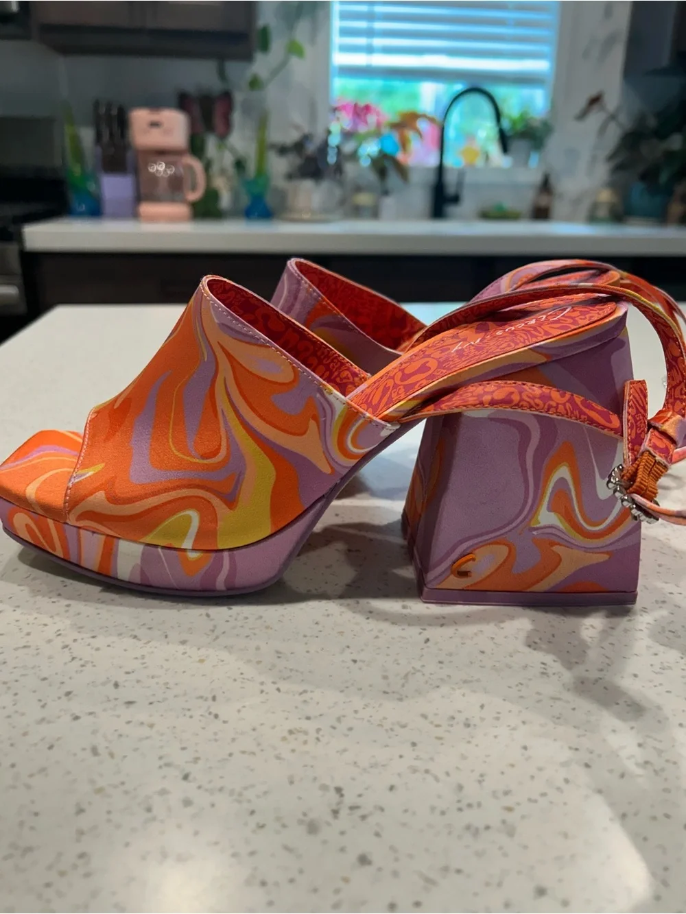 Circus by Sam Edelman Orange & Lavender Swirl Platform Mules